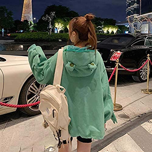 Frog Zipper Hoodie,Frog Zipper Pocket Oversized Hoodie Plain,Womens Cute Frog Hoodie Winter Warm Thick Loose Oversized Sweatshirt Green M