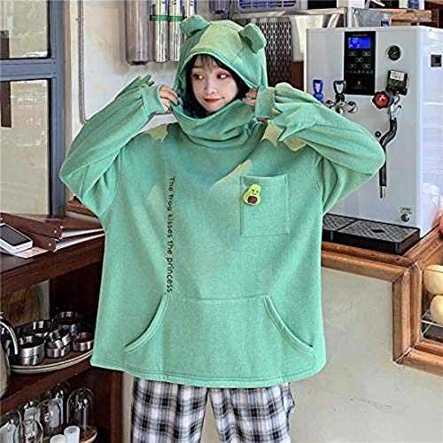 Frog Zipper Hoodie,Frog Zipper Pocket Oversized Hoodie Plain,Womens Cute Frog Hoodie Winter Warm Thick Loose Oversized Sweatshirt Green M