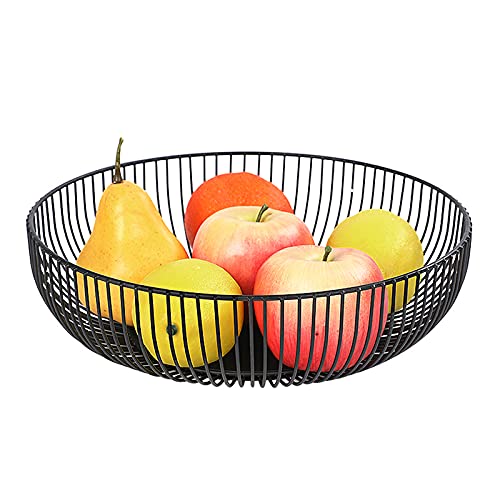 Frutero de metal Grande Frutero Metalico Cesta de Fruta Moderno Cesta de Frutas Negro Cuencos de Fruta de Alambre Negro Diseño Redondead para Guardar Frutas y Pan