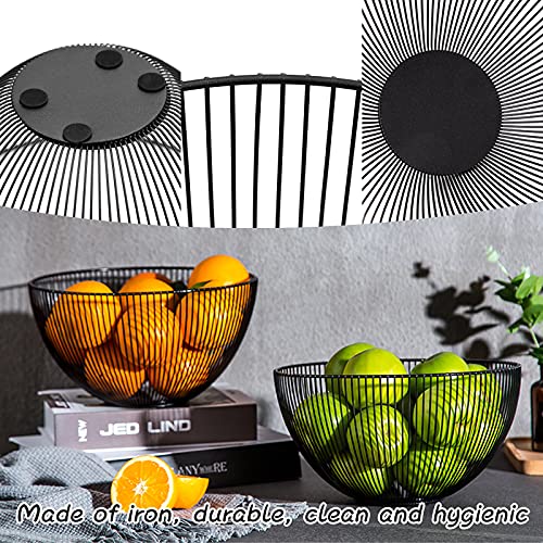 Frutero Negro 24.5CM Frutero de Alambre de Metal con un Moderno Estilo Decorativo y Estilo Geométrico para Almacenamiento y Decoración