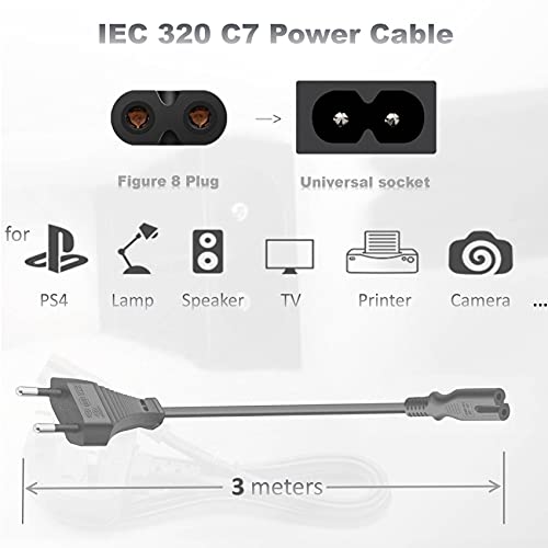 FSKE 3 Metros C7 Power Cable Cord con Euro Conector a IEC C7, Figure 8, Cable de alimentación Adecuado para Samsung Toshiba LG Philips Sharp Sony PC Monitor, TV, DVD, Printer Radio etc