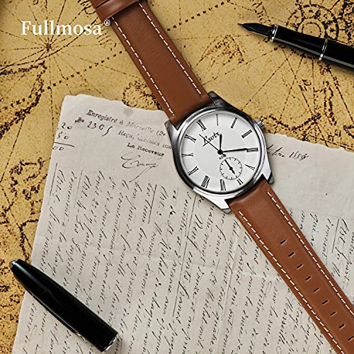 Fullmosa Axus Correa Piel, para Correa Reloj, Huawei Samsung Correa/Banda/Pulsera/Strap 14mm 16mm 18mm 19mm 20mm 22mm 24mm, Marrón + Hebilla de Plata, 22mm