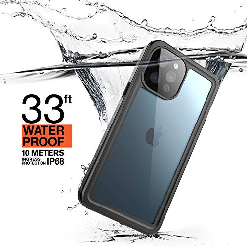 Funda Impermeable iPhone 12 Pro MAX Protección Funda IP68 Waterproof 360-Grados Case Protectora Anti-Golpes Anti-rasguños Carcasa con Correa Flotante para Apple iPhone 12 Pro MAX (Negro Mate/Naranja)