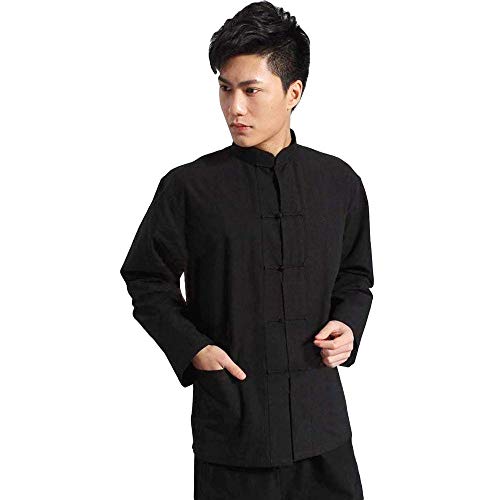 G-like Camisa china para hombre - Artes marciales tradicionales Kung Fu Tai Chi Wushu Clásica Tangzhuang Chaqueta de Manga Larga Ejercicio Primavera Otoño Ropa Negro L