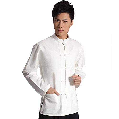 G-like Camisa china para hombre - Artes marciales tradicionales Kung Fu Tai Chi Wushu Clásica Tangzhuang Chaqueta de Manga Larga Ejercicio Primavera Otoño Ropa Color blanco. L