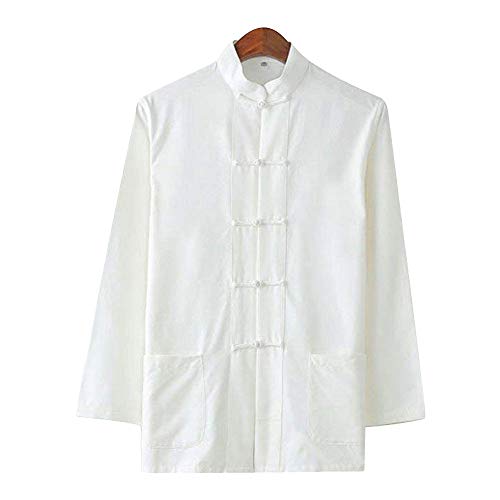 G-like Camisa china para hombre - Artes marciales tradicionales Kung Fu Tai Chi Wushu Clásica Tangzhuang Chaqueta de Manga Larga Ejercicio Primavera Otoño Ropa Color blanco. L