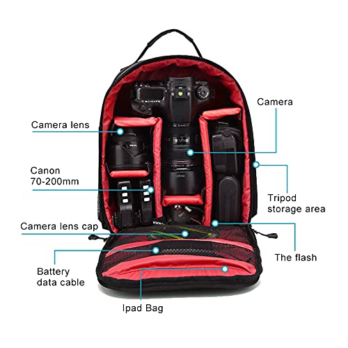 G-raphy Mochila Fotografía Mochila para Cámara a Prueba de Golpes a Prueba de Choques con Divisores Personalizados Acolchados para Lentes, Laptop, Porta Trípode y Cámaras DSLR (Rojo)