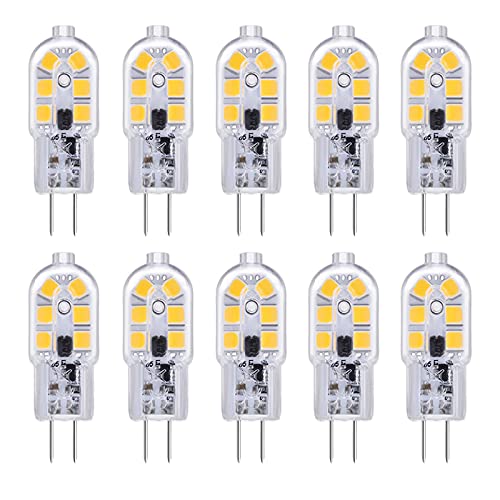 G4 LED 12V 2W para Piscina/Camper, 12 SMD, Luz Calida 3000K, 200LM, Equivalente Halógena bi pin G4 10W-20W, Bombillas G4 12V LED para Campana Estractora Cocina, no regulable, pack de 10