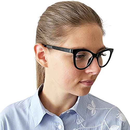 Gafas de Lectura de Ojos de Gato con Grandes Lentes, Funda GRATIS, Vintage Montura Gruesa de Plástico (Negra) con Bisagra de Resorte, Para Leer Mujer +2.5 dioptrías