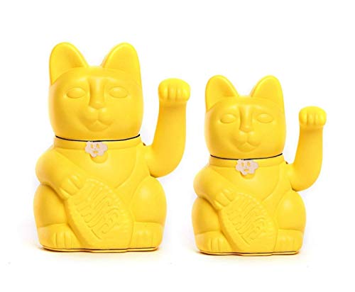 Gato de la Suerte chino. Lucky Cat. Maneki Neko. COLOR AMARILLO LIMÓN 10x6x15cm