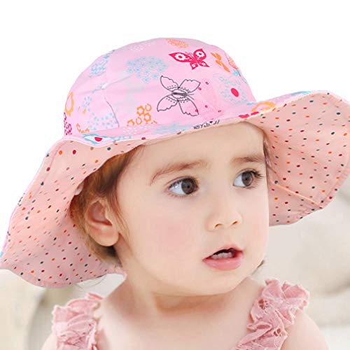 GEMVIE Sombrero Playa Bebe Ala Ancha Protege Sol Verano Niña Gorra Viaje/ Aire Libre ,Estampado Floral Pescador Sombrero (Rosa Floral, 1-2años)