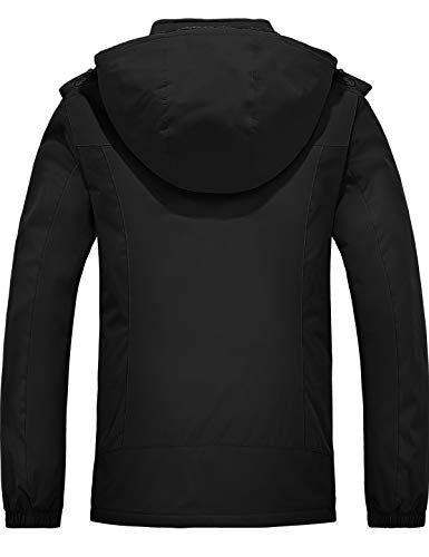 GEMYSE Chaqueta de Esquí Impermeable de Montaña para Mujer Abrigo de Invierno de Lana Antiviento con Capucha (Negro,XXL)