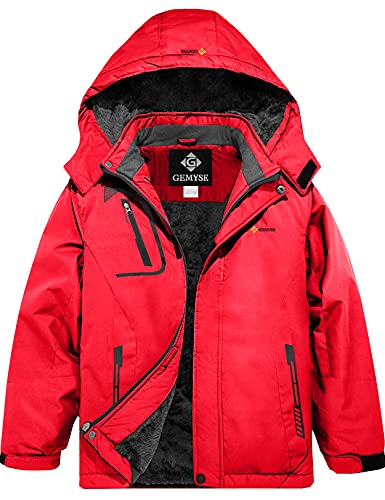 GEMYSE Chaqueta de Esquí Impermeable de Montaña para Niños Abrigo de Invierno de Lana Antiviento con Capucha (Rojo 83,10/12)