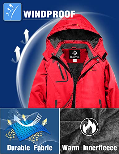 GEMYSE Chaqueta de Esquí Impermeable de Montaña para Niños Abrigo de Invierno de Lana Antiviento con Capucha (Rojo 83,10/12)