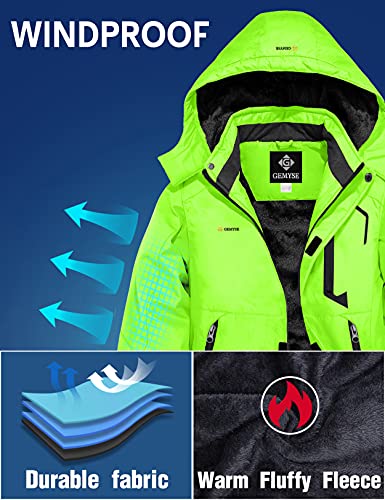 GEMYSE Chaqueta de Esquí Impermeable de Montaña para Niños Abrigo de Invierno de Lana Antiviento con Capucha (Verde Fluorescente 01,14/16)