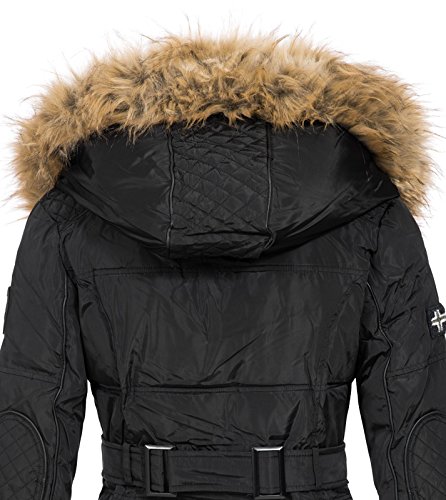 Geographical Norway BEAUTIFUL LADY - Parka cálida mujer - Abrigo grueso con capucha de piel falsa - Chaqueta de invierno - Chaqueta larga con forro cálido - Regalo para mujer Moda casual (Negro S)