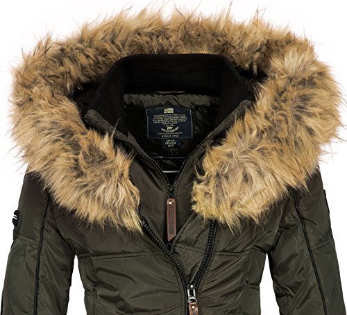 Geographical Norway BEAUTIFUL LADY - Parka cálida mujer - Abrigo grueso con capucha de piel falsa - Chaqueta de invierno - Chaqueta larga con forro cálido - Regalo para mujer Moda casual (Caqui S)