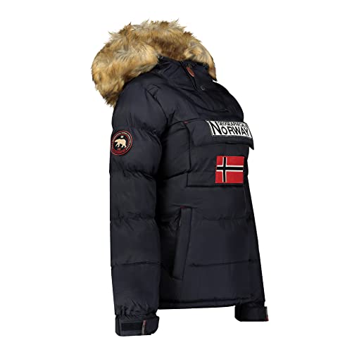 Geographical Norway BELANCOLIE Lady - Parka de Mujer cálida - Abrigo Capucha de Piel sintética - Chaqueta Invierno Acolchada - Chaqueta Corta Forro cálido - Regalo de Mujer (Azul Marino XL) Talla 4