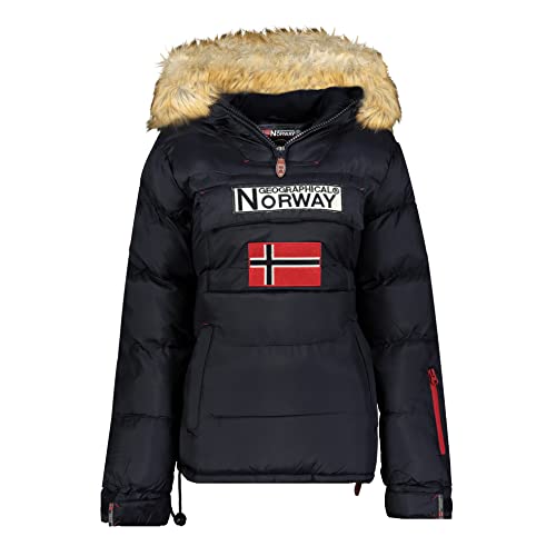 Geographical Norway BELANCOLIE Lady - Parka de Mujer cálida - Abrigo Capucha de Piel sintética - Chaqueta Invierno Acolchada - Chaqueta Corta Forro cálido - Regalo de Mujer (Azul Marino XL) Talla 4