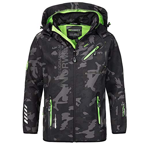 Geographical Norway Chaqueta Soft Shell Hombre al aire libre Rainman Turbo-Dry Capucha - Negro / Verde, L