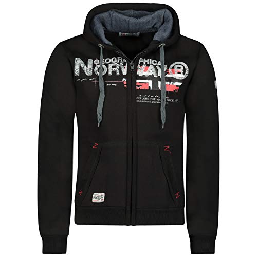 Geographical Norway GISLAND Men - Sudadera Capucha Bolsillos Hombre - Chaqueta Casual Hombres Abrigo - Camisetas Camisa Manga Larga - Hoodie Deportiva Regular Fitness Jacket Tops Negro M