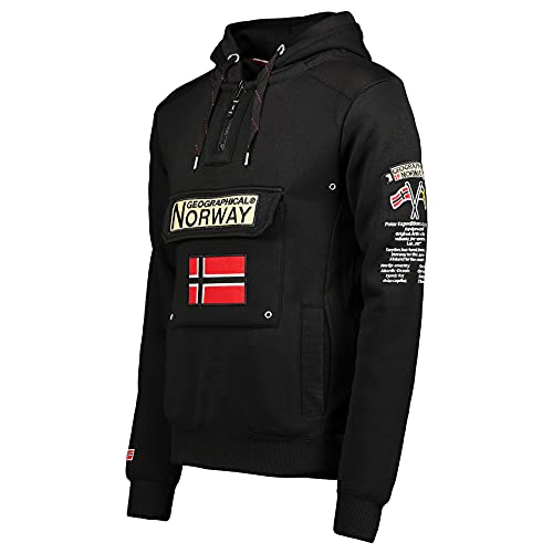 Geographical Norway GYMCLASS Men - Sudadera De Bolsillo Canguro para Hombre - Sudadera con Logo para Hombre - Sudadera con Capucha De Manga Larga - Sudadera Sport Regulier () (Negro, XL)