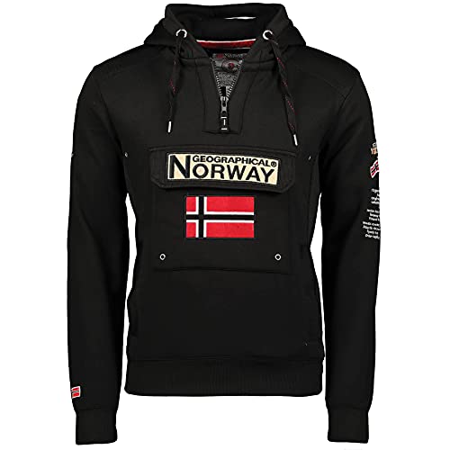 Geographical Norway GYMCLASS Men - Sudadera De Bolsillo Canguro para Hombre - Sudadera con Logo para Hombre - Sudadera con Capucha De Manga Larga - Sudadera Sport Regulier () (Negro, XL)