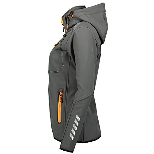 Geographical Norway REINE LADY - Chaqueta Softshell Impermeable Mujer - Chaqueta Capucha Exteriores - Chaqueta Cortavientos Invierno - Actividades Senderismo Aire Libre (Gris/Naranja L) Talla 3