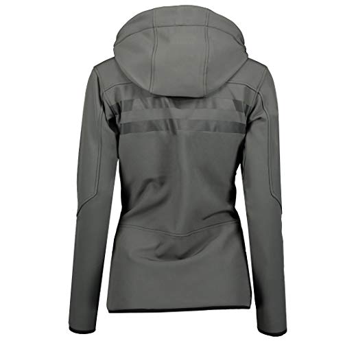 Geographical Norway REINE LADY - Chaqueta Softshell Impermeable Mujer - Chaqueta Capucha Exteriores - Chaqueta Cortavientos Invierno - Actividades Senderismo Aire Libre (Gris/Naranja L) Talla 3