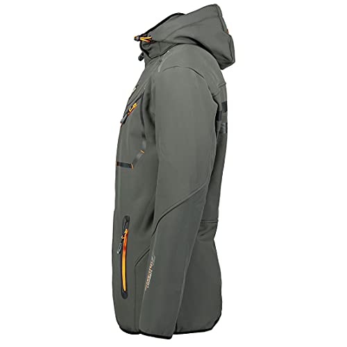 Geographical Norway ROYAUTE MEN - Chaqueta Softshell Impermeable Hombre - Capucha Transpirable Exterior - Chaqueta Cortavientos Invierno - Actividades Aire Libre (Gris oscuro / Naranja - M)