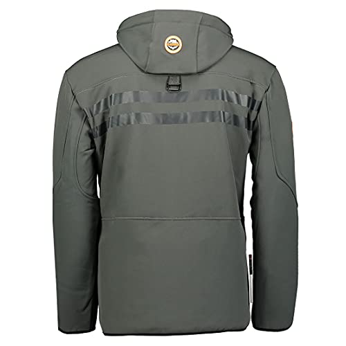 Geographical Norway ROYAUTE MEN - Chaqueta Softshell Impermeable Hombre - Capucha Transpirable Exterior - Chaqueta Cortavientos Invierno - Actividades Aire Libre (Gris oscuro / Naranja - M)