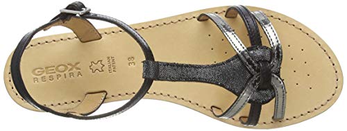 Geox D Sozy G, Sandalias con Punta Abierta Mujer, Negro (Black/Gun C9b1g), 38.5 EU