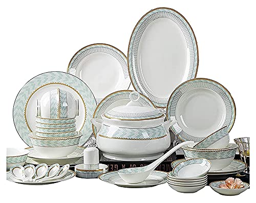 Geschirrting European-Stil-Bone China Geschirrschüsseln und Geschirr Essstäbchen und Geschirr Set Home Hotel Keramik Geschirr-Set (Farbe: Blanco, Tamaño: 60pc) Yuechuang