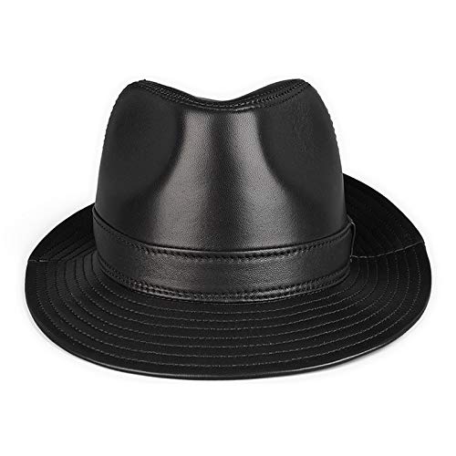 G&F Hombres Sombrero Fedora Trilby Panamá Gorra Jazz Cuero Negro ala Grande Sombreros Caballero (Color : Black, Size : 58)