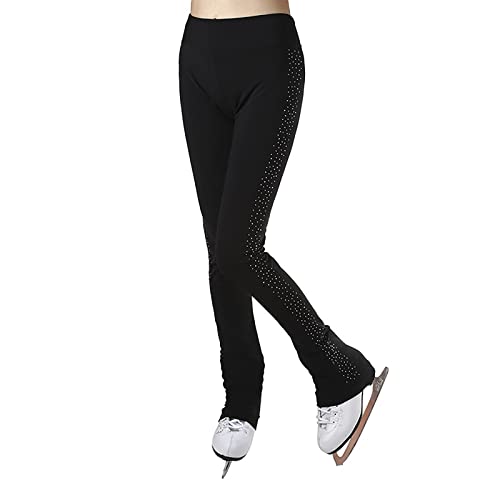 G&F Pantalones Patinaje sobre Hielo con Pedrería Vellón Cálido Mallas Patinaje Artístico para Mujeres Invierno (Color : Black-Thin, Size : S)