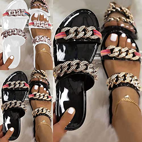 Ghemdilmn Strappy Slide - Sandalias planas para mujer, antideslizantes, planas, para verano, elegantes, para estar por casa, color Negro, talla 37 EU