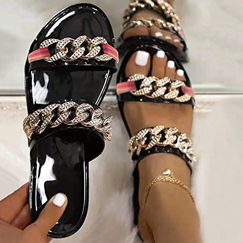 Ghemdilmn Strappy Slide - Sandalias planas para mujer, antideslizantes, planas, para verano, elegantes, para estar por casa, color Negro, talla 37 EU