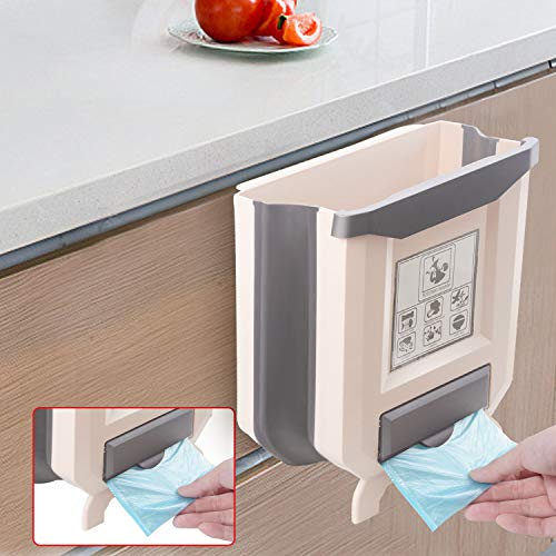 Gintan Cubos de Basura,9L Basurero Plegable Bote de Basura Colgante para Cocina Basura Extraible pequeño para Coche Baño y Oficina (Marrón)