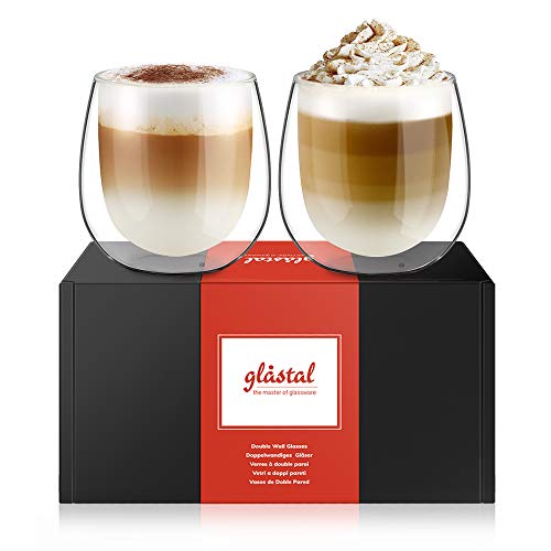 Glastal 250ml*2 Tazas de Café de Cristal, Vasos de Doble Pared Transparente, Tazas de Vidrio Borosilicato para Café Leche Té Latte Macchiato y Más