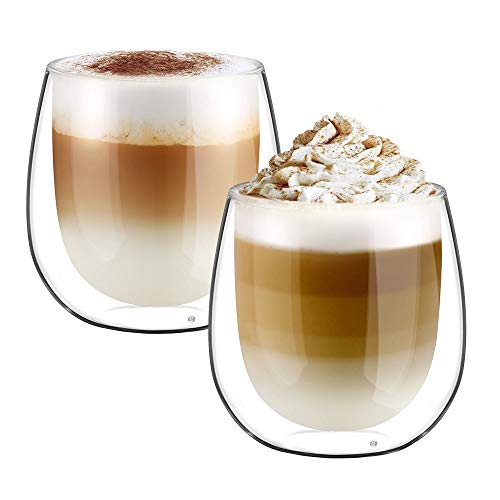 Glastal 250ml*2 Tazas de Café de Cristal, Vasos de Doble Pared Transparente, Tazas de Vidrio Borosilicato para Café Leche Té Latte Macchiato y Más