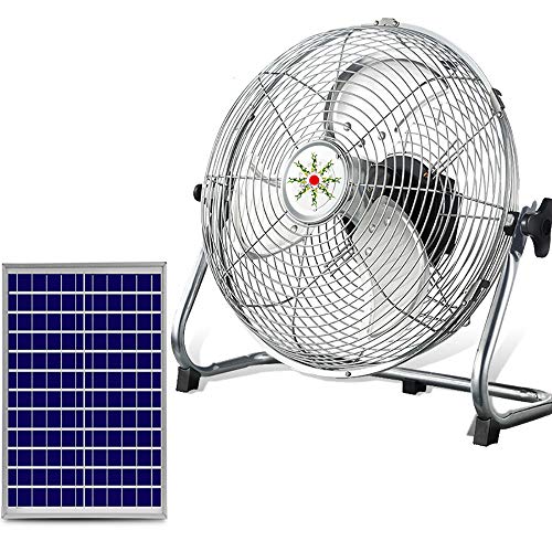 GMRZ Ventilador Solar Silencioso De 15", Motor DC Sin Escobillas Ventilador 12 Velocidad Fan De Metal Portátil para Acampar Al Aire Libre En El Hogar Huracán, con Panel Solar,Plata