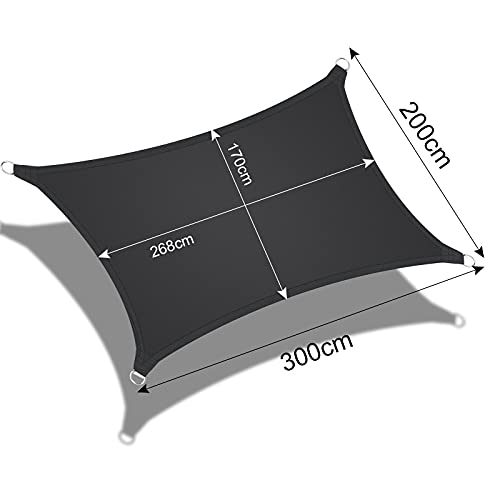 GOLDGE 2 * 3M Toldo Vela de Sombra Rectangular para Patio, con Kits de Montaje Protección UV y HDPE Transpirable para Terraza Camping Jardín al Aire Libre