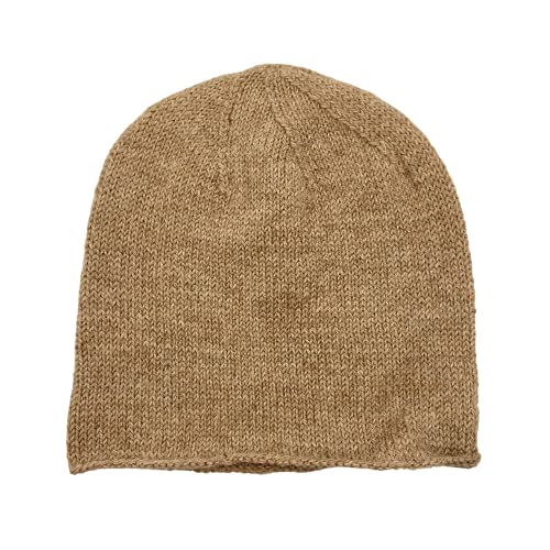 Gorro de Alpaca liso 100% Super Fina FS de Los Andes, hecho a mano, suave y fino, color marrón claro