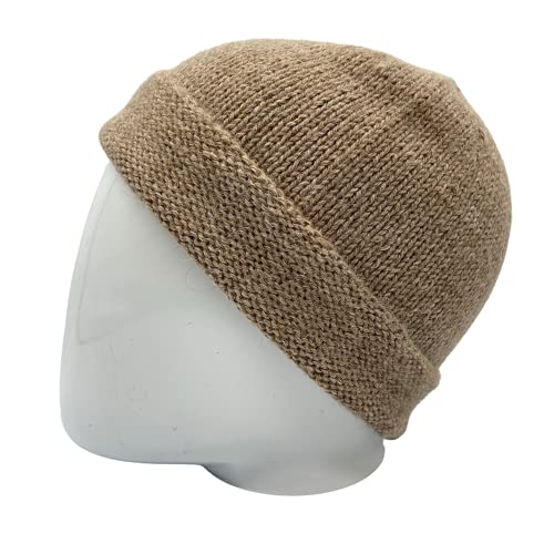 Gorro de Alpaca liso 100% Super Fina FS de Los Andes, hecho a mano, suave y fino, color marrón claro