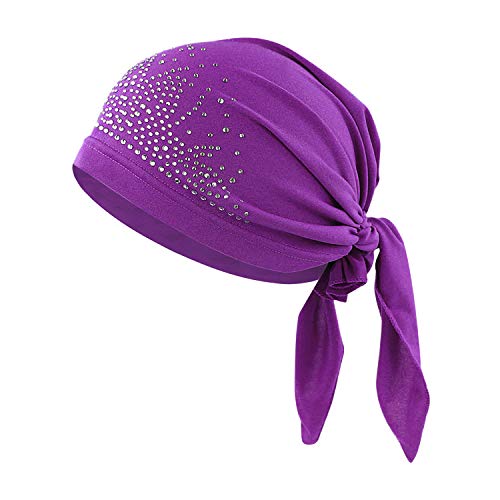 Gorro de quimio plisado de cristal para mujer, bandana elástica para la pérdida del cabello, gorro turbante de la India árabe, pañuelo para la cabeza para pacientes con cáncer