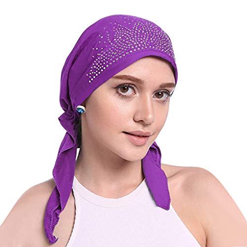 Gorro de quimio plisado de cristal para mujer, bandana elástica para la pérdida del cabello, gorro turbante de la India árabe, pañuelo para la cabeza para pacientes con cáncer