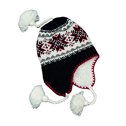 Gorro peruano forrado de peluche muy cálido, 100% acrílico, talla única, 58 cm, forro chullo peruano, cálido, pompón para mujer, hombre, unisex, ref: 2805 Negro Talla única