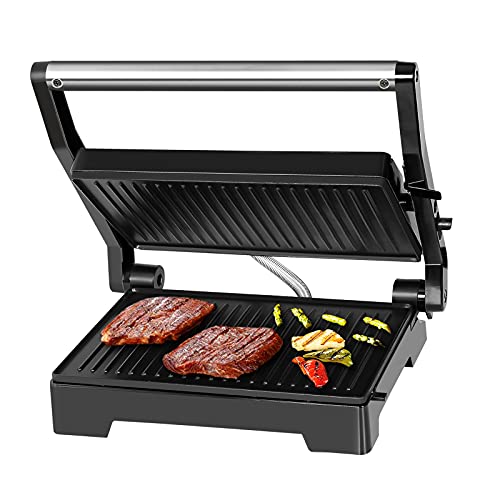 Gotoll 1000W Sandwichera,Apertura 180º Parrilla Eléctrica,Máquina de Panini,Tostadora con Revestimiento Antiadherente,Libre de PTFE,PFOA,Placas de Grill,Asa de Toque Frío