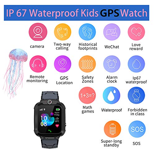 GPS Reloj Smartwatch para niños, impermeable GPS Rastreador Reloj anti-perdida de teléfonos inteligentes SOS, llamada bidireccional juegos matemáticas - regalo para para Niños Niña 3-12 Años, Black