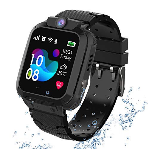 GPS Reloj Smartwatch para niños, impermeable GPS Rastreador Reloj anti-perdida de teléfonos inteligentes SOS, llamada bidireccional juegos matemáticas - regalo para para Niños Niña 3-12 Años, Black